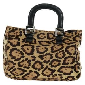 FENDI Calf Hair Leopard Print Top Handle Bag